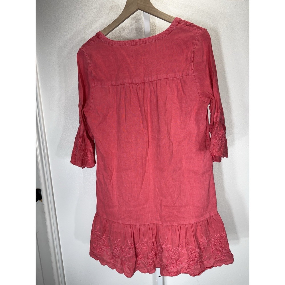 Vineyard Vines Paradise Pink Flutter Sleeve Linen Blend Dress Embroidered Size 8 - Picture 4 of 7